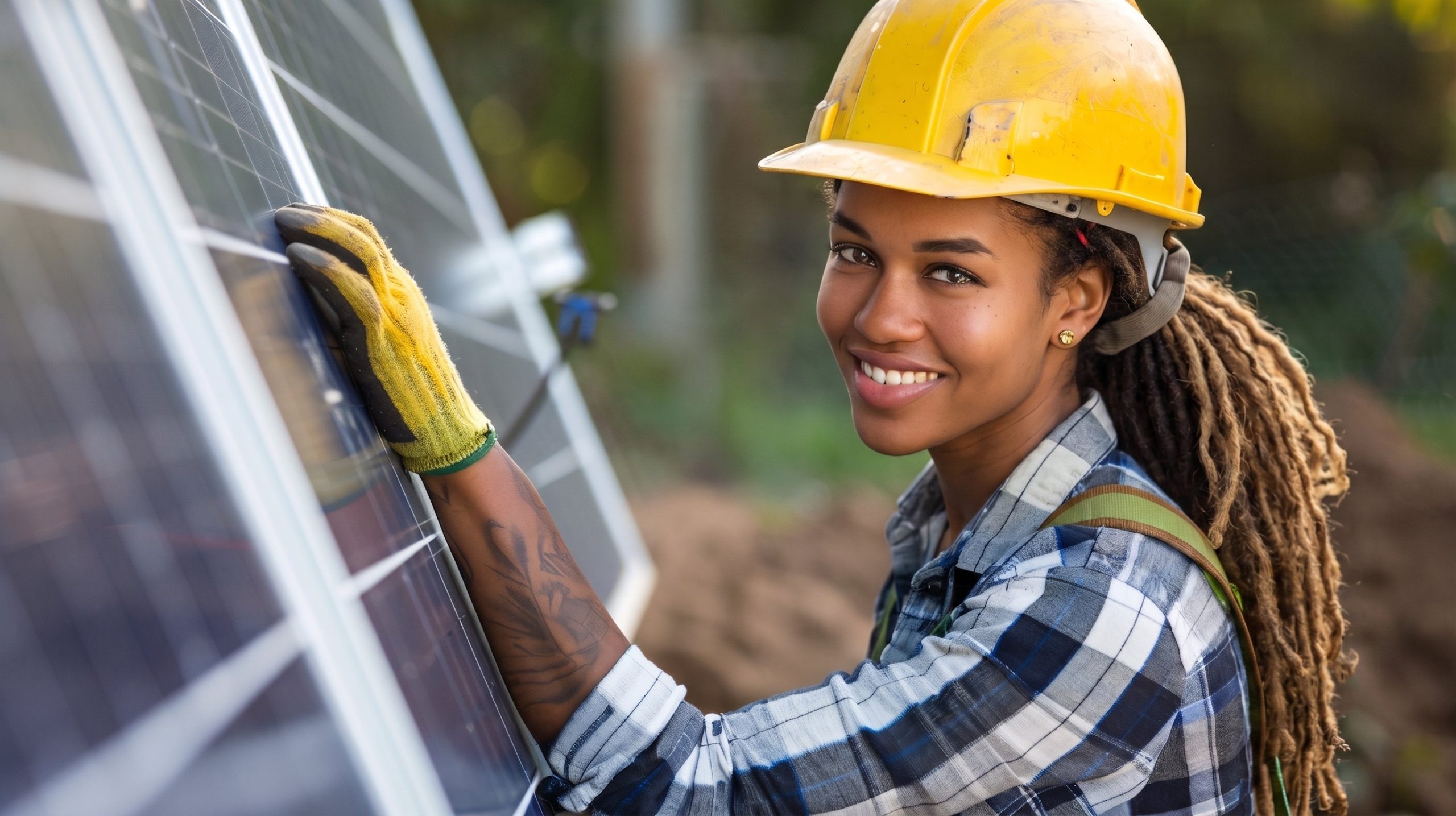 Female Apprentice working on a solar panel
