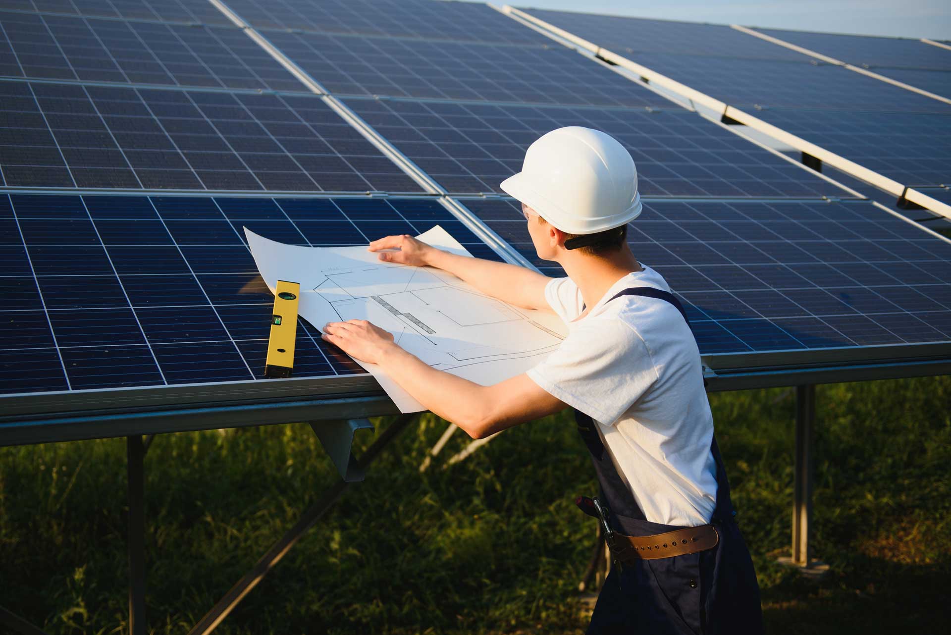 IBEW Local 8 electrician working on a solar installation